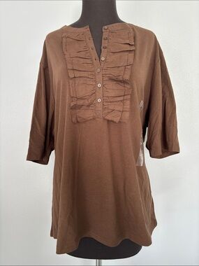 Brown Liz Claiborne Ruffle button-up Women's Top 3x